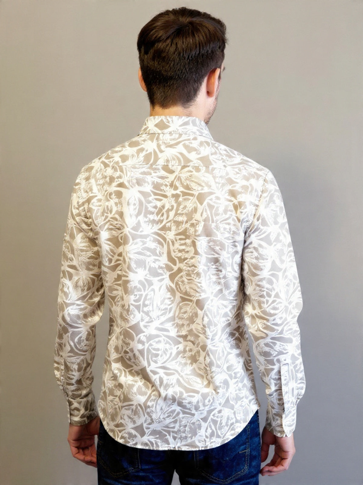 Antler Premium Full Sleeve Shirt -Beige Floral Print