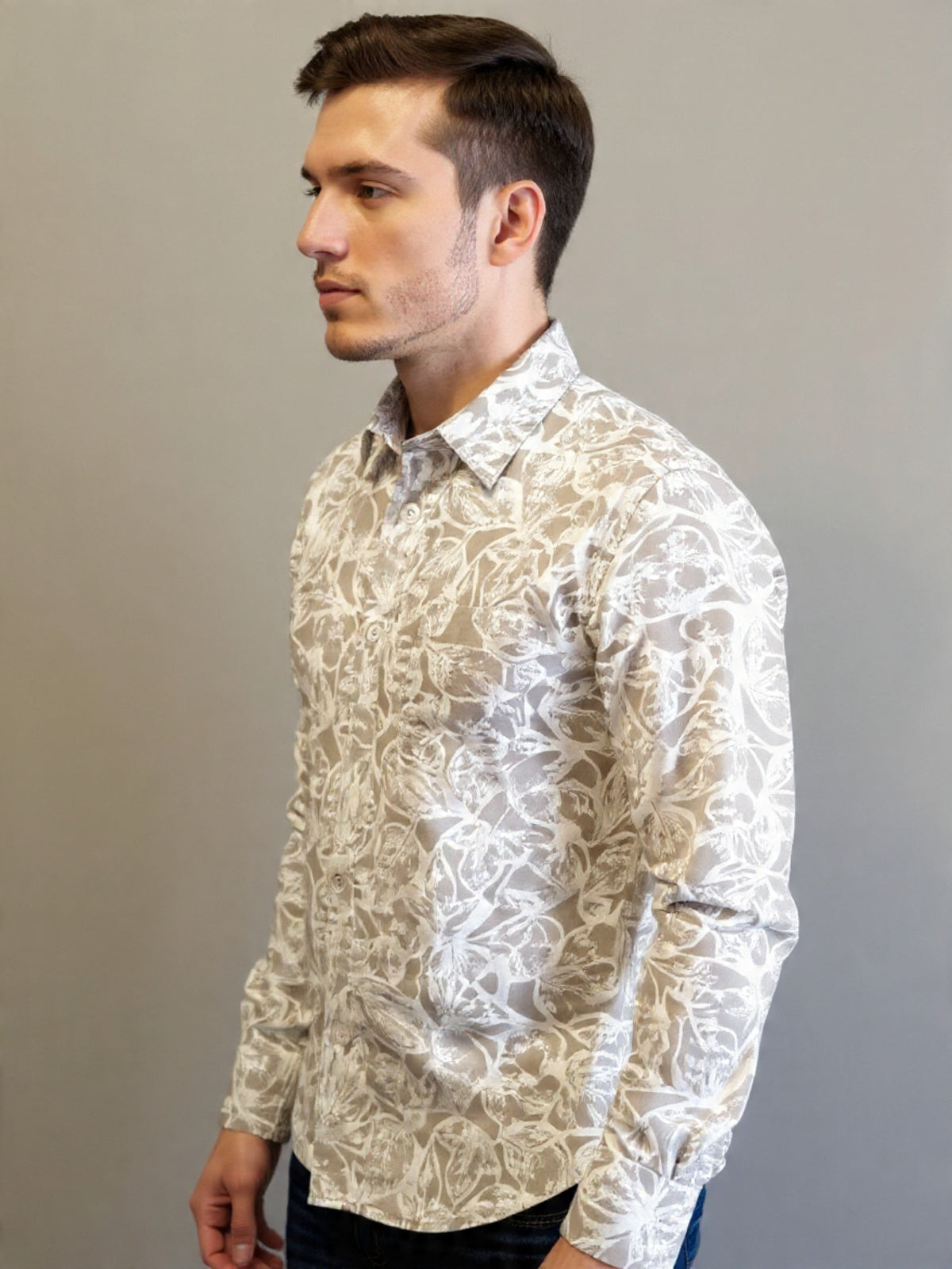 Antler Premium Full Sleeve Shirt -Beige Floral Print