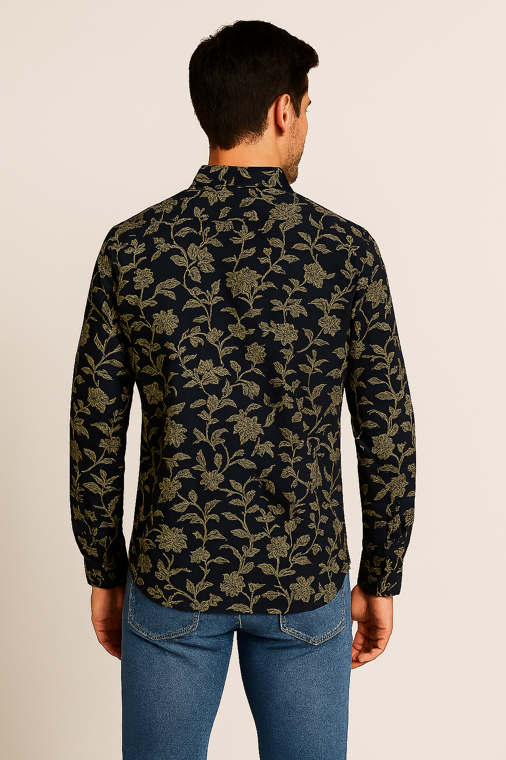 Antler Monochrome Floral Print - Dark Navy Blue and Gray