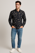 Antler Monochrome Floral Print - Dark Navy Blue and Gray