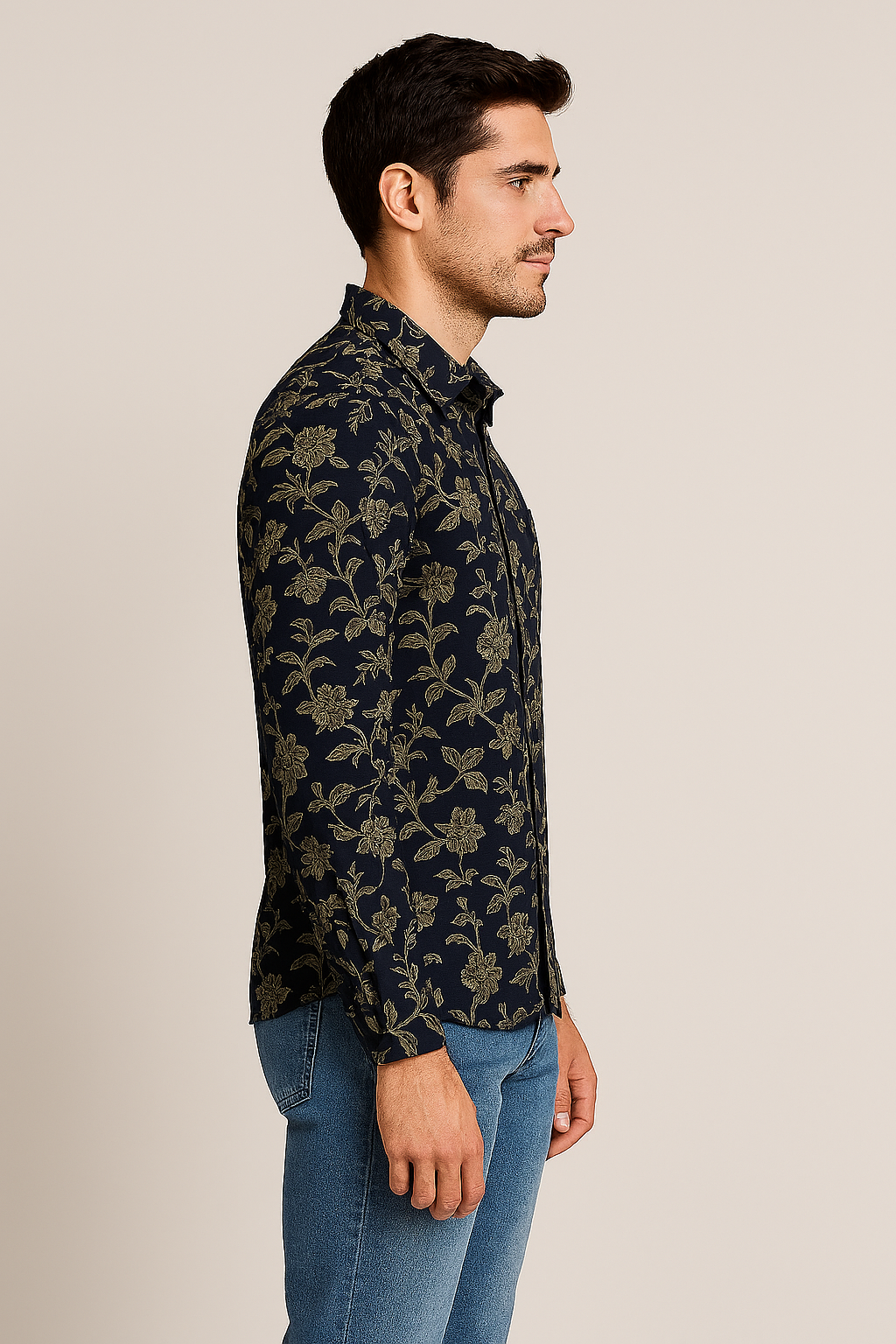 Antler Monochrome Floral Print - Dark Navy Blue and Gray