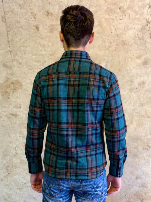 Antler Men’s Full Sleeve Check Shirt – Teal & Brown