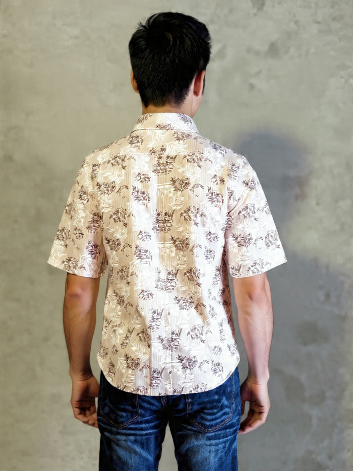 Antler Men’s Full Sleeve Printed Shirt – Beige Leaf Pattern