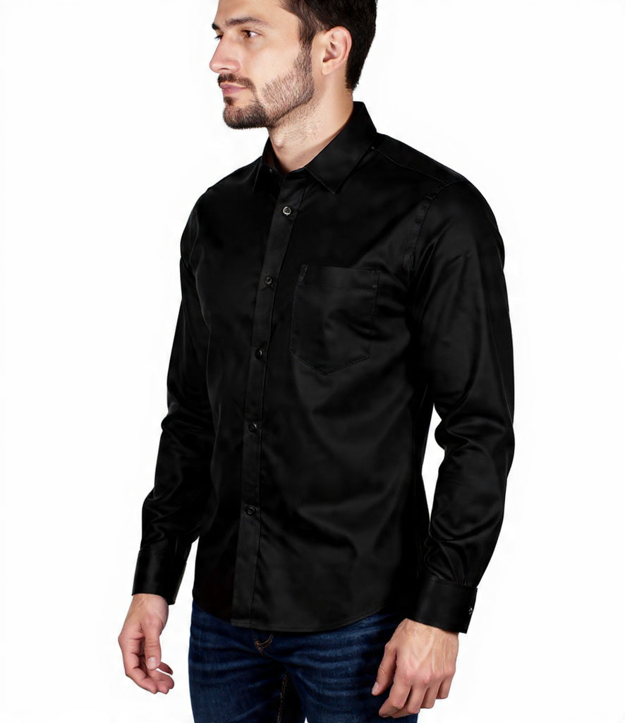 Antler Men’s Full Sleeve Check Shirt – Plain Black