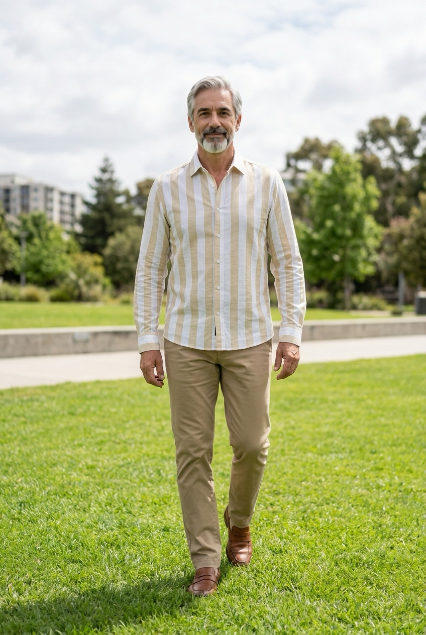 Antler Sandstone Stripe Full Sleeve Cotton Shirt