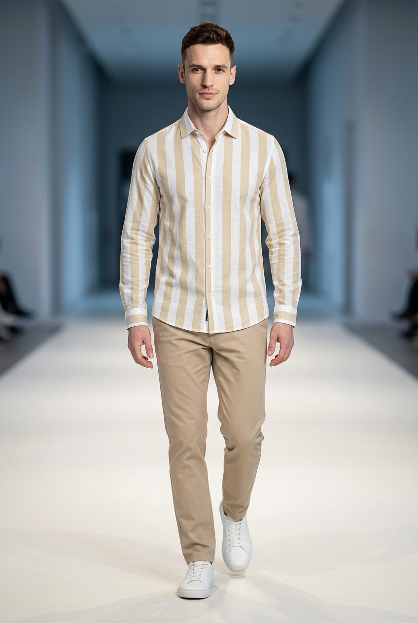 Antler Sandstone Stripe Full Sleeve Cotton Shirt