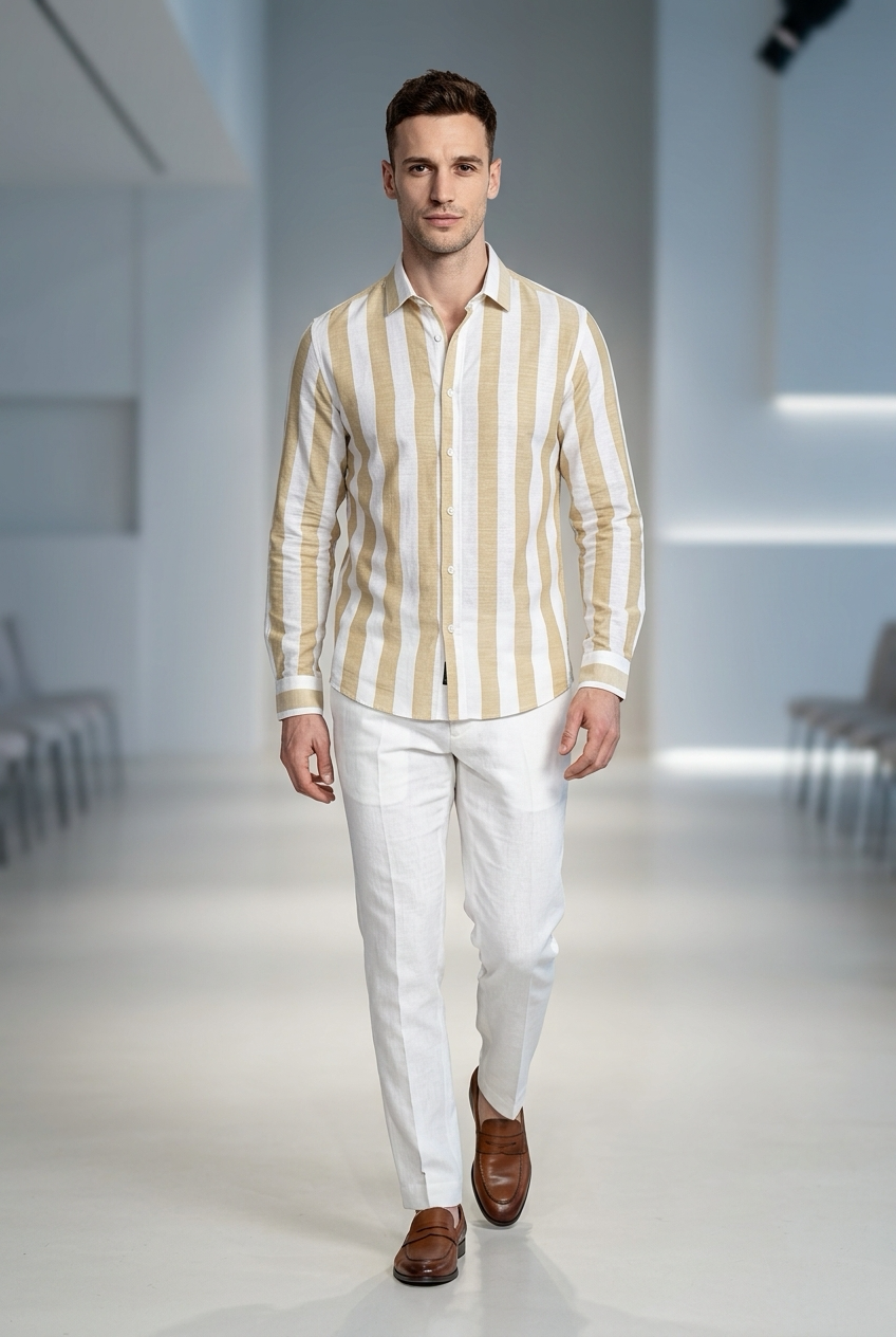 Antler Sandstone Stripe Full Sleeve Cotton Shirt