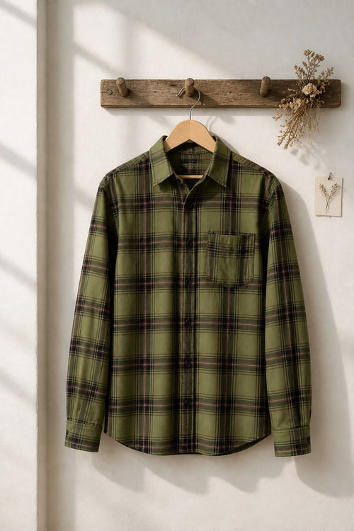 Antler Men’s Full Sleeve Check Shirt – Olive Green