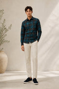 Antler Men’s Full Sleeve Check Shirt – Teal & Brown