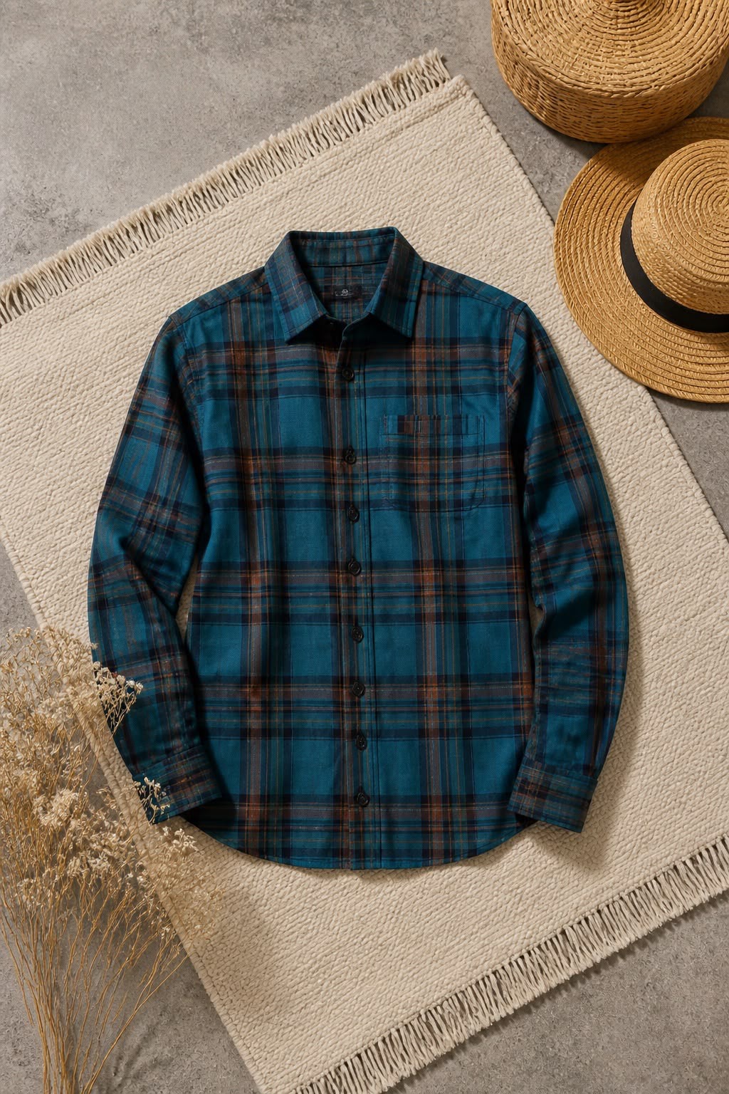 Antler Men’s Full Sleeve Check Shirt – Teal & Brown