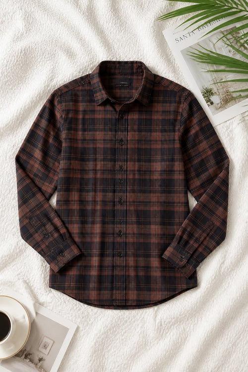 Antler Men’s Full Sleeve Cotton Shirt – Maroon & Black Plaid