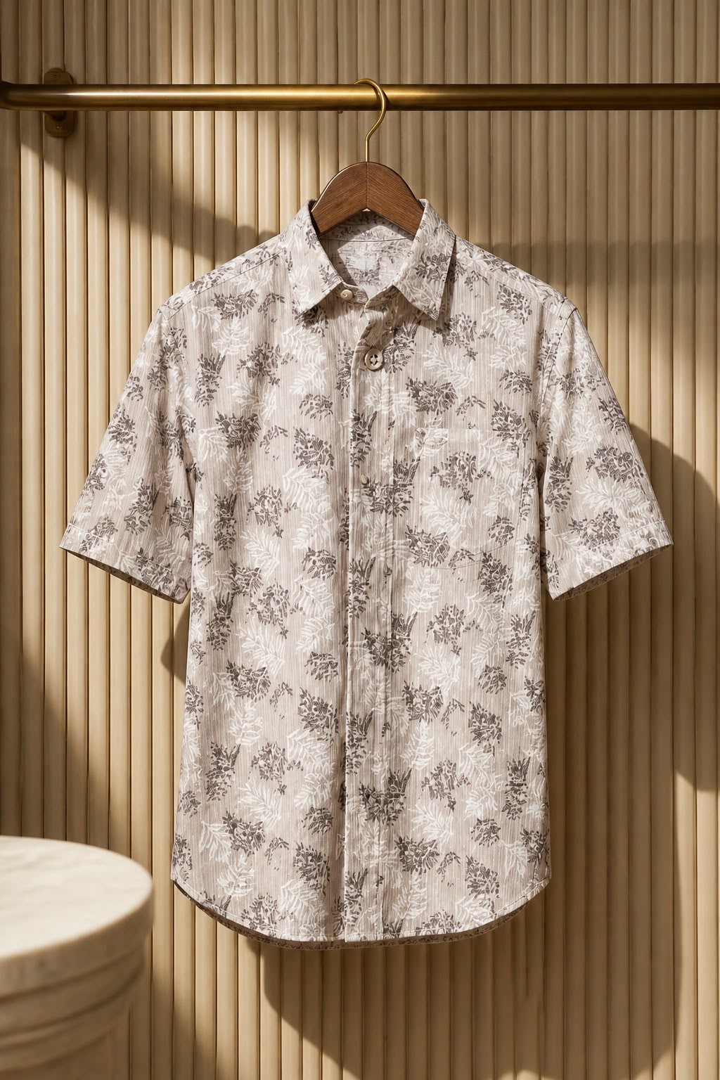 Antler Men’s Printed Shirt – Beige Leaf Pattern