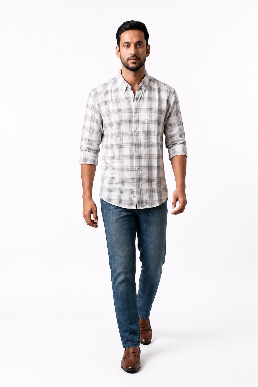 Antler Ash Grey Plaid Casual Shirt