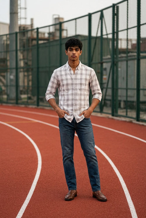 Antler Ash Grey Plaid Casual Shirt
