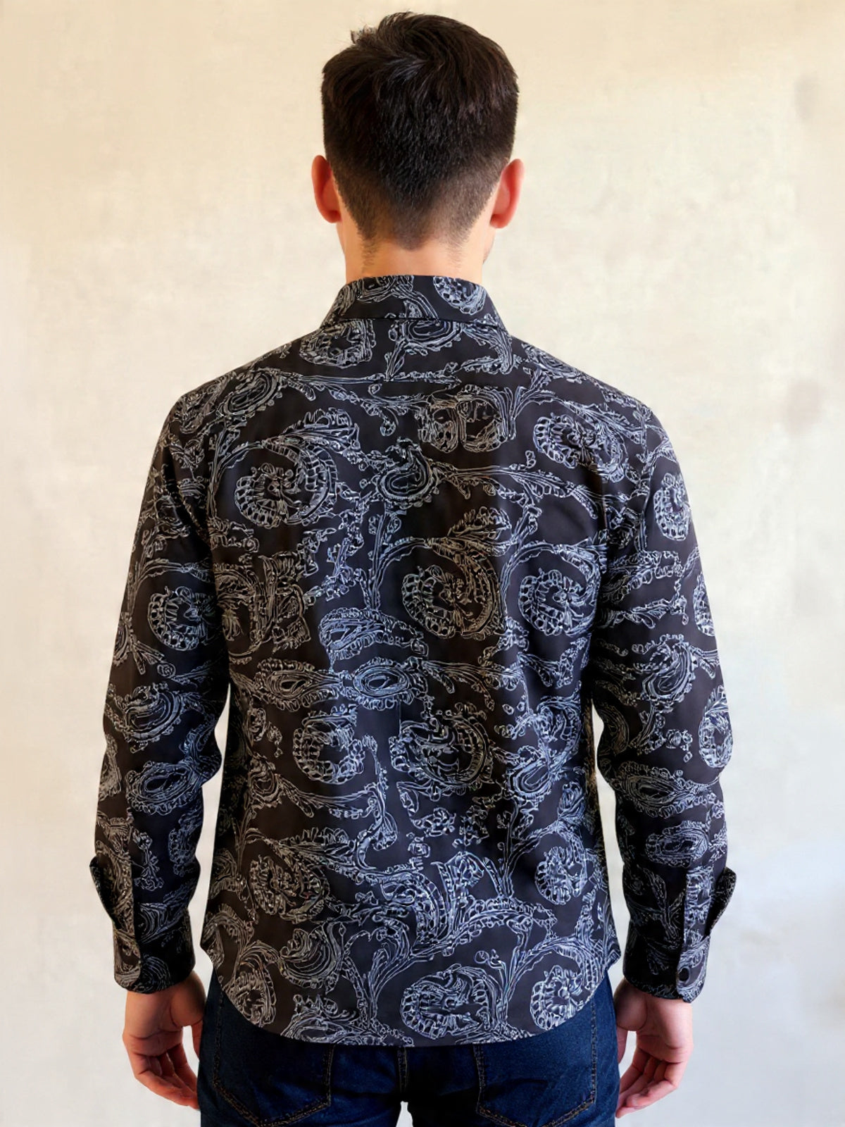 Bagoly Black Paisley Cotton Shirt