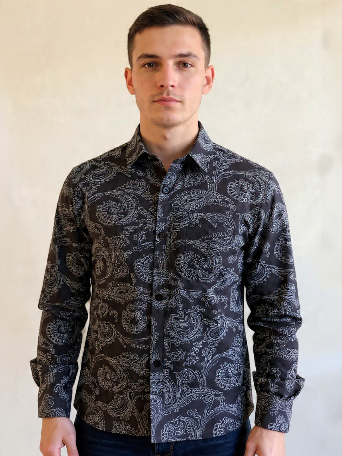 Bagoly Black Paisley Cotton Shirt