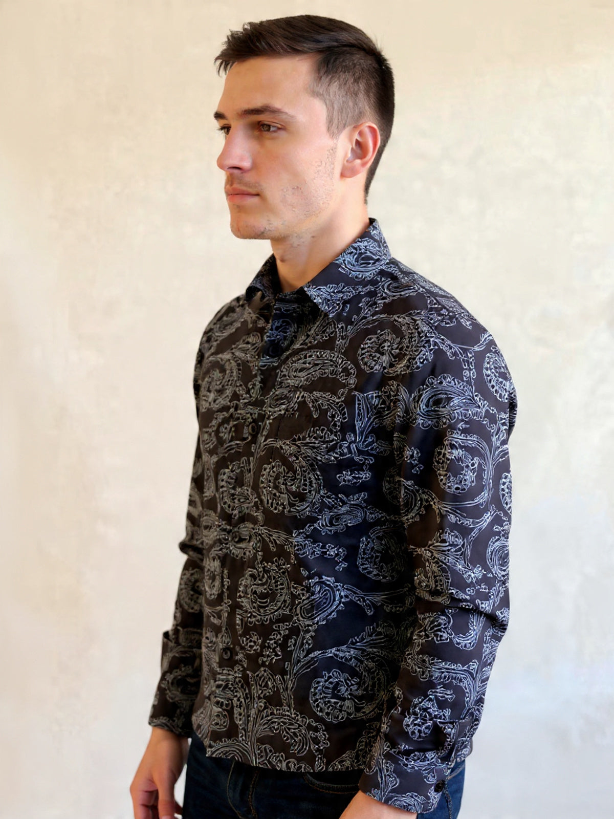 Bagoly Black Paisley Cotton Shirt