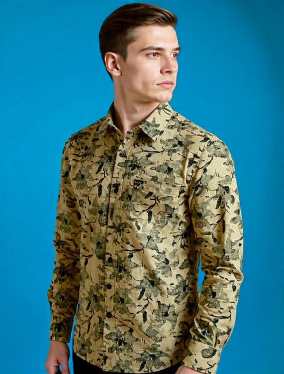 Bagoly Olive Bloom Cotton Shirt