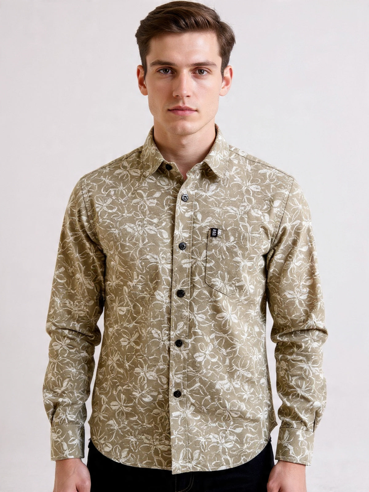 Bagoly Cream Long Sleeve Shirt - Green FLoral