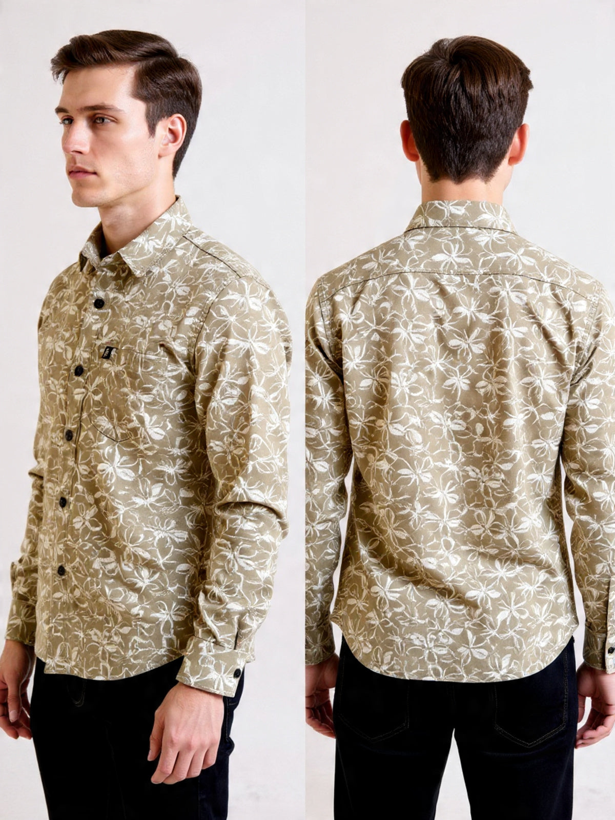 Bagoly Cream Long Sleeve Shirt - Green FLoral