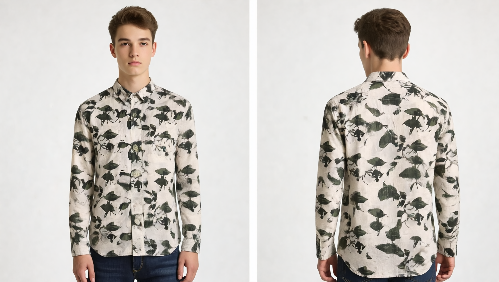 Bagoly Monochrome Leaf Cotton Shirt
