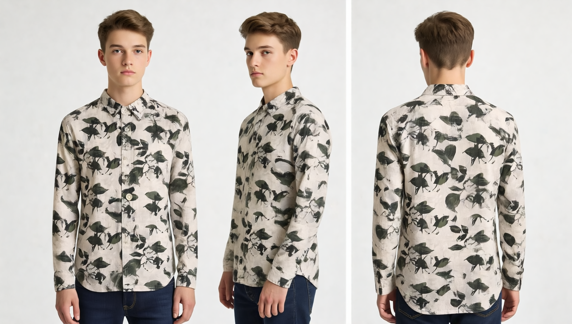 Bagoly Monochrome Leaf Cotton Shirt