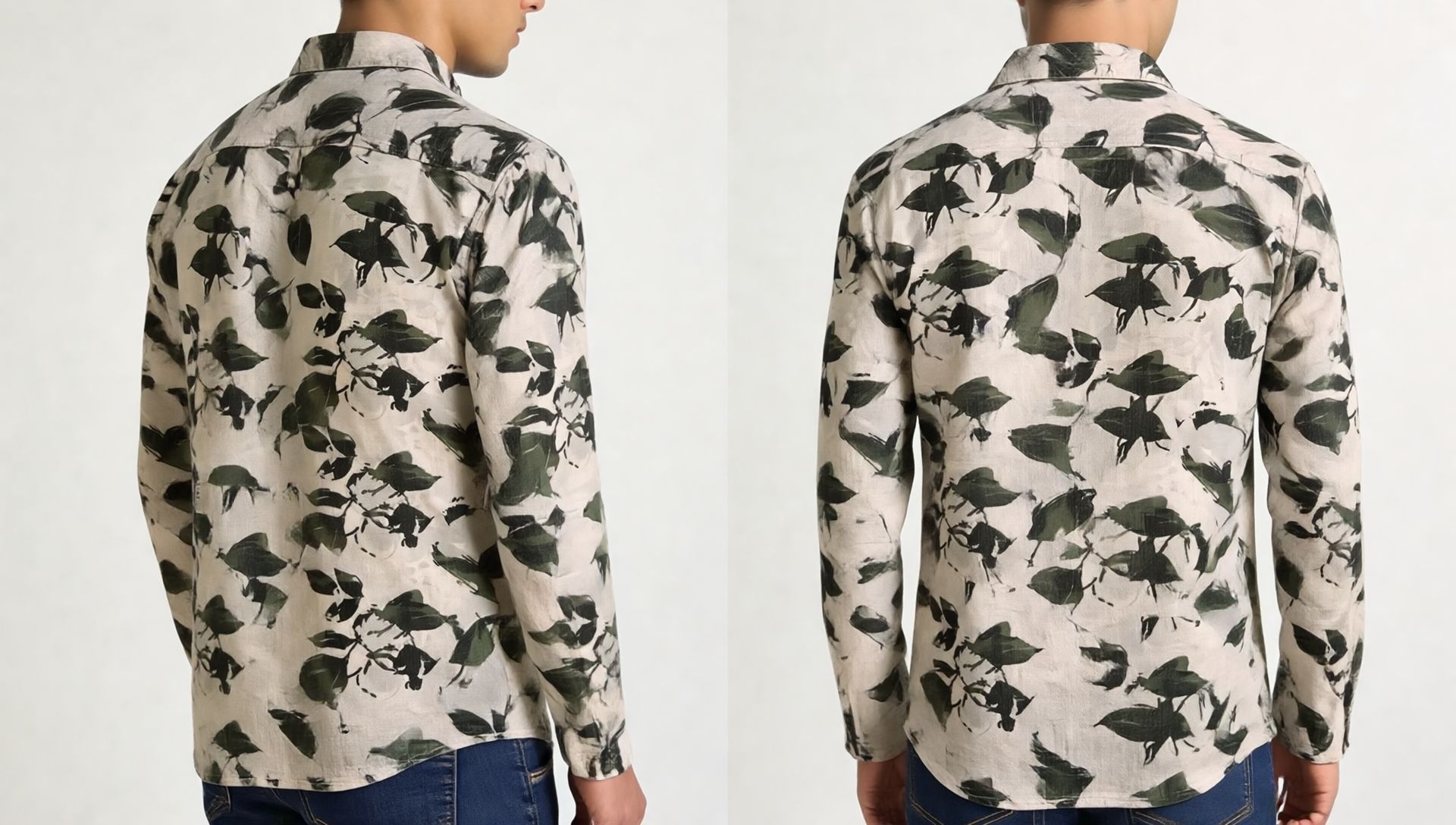 Bagoly Monochrome Leaf Cotton Shirt