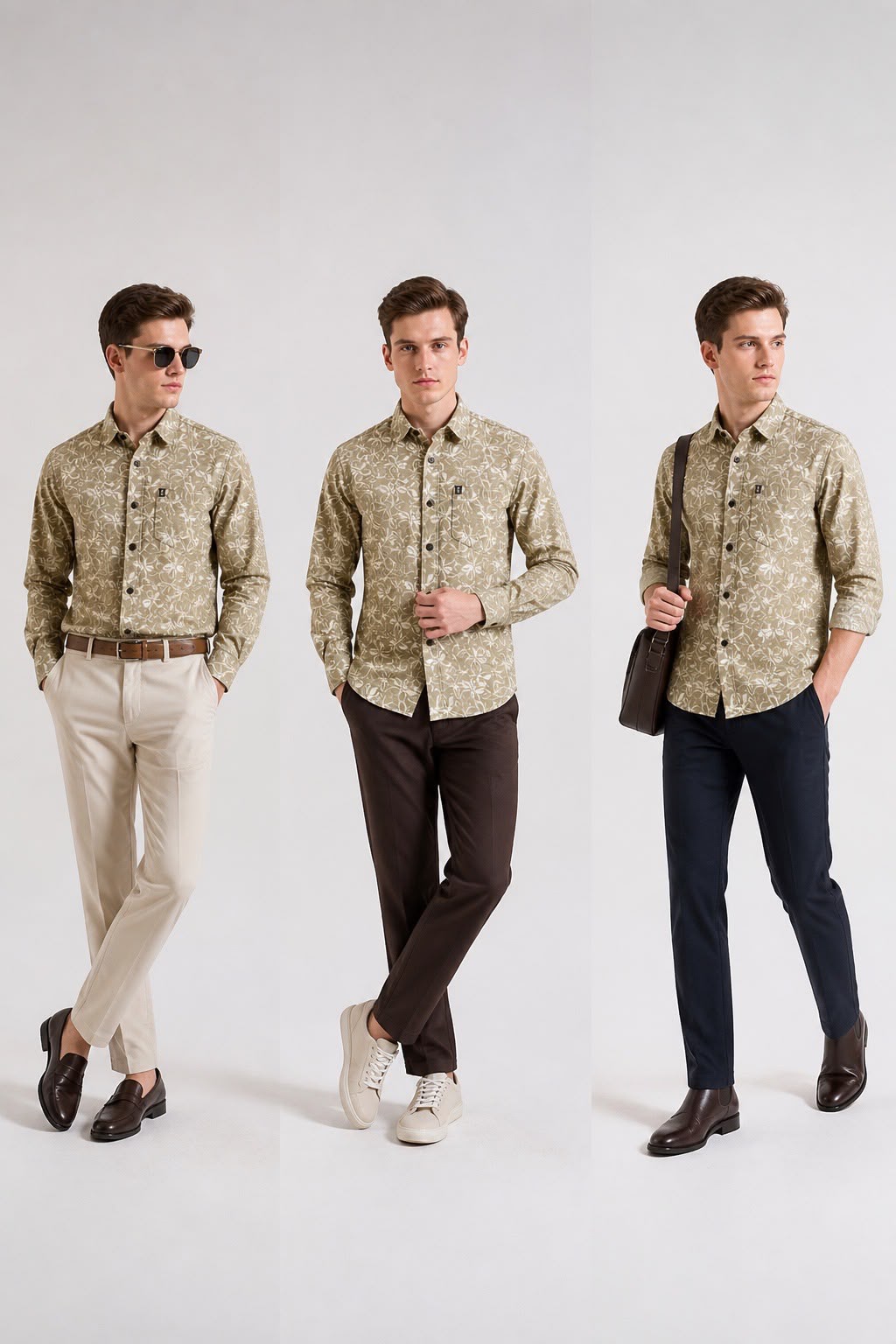 Bagoly Cream Long Sleeve Shirt - Green FLoral