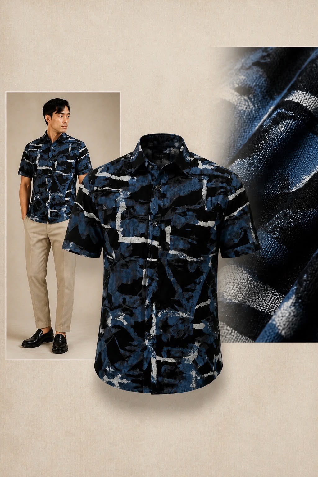 Bagoly Midnight Abstract Cotton Shirt