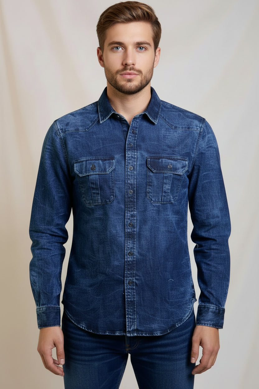 Antler Men’s Full Sleeve Shirt – Blue Denim Premium Casual Shirt
