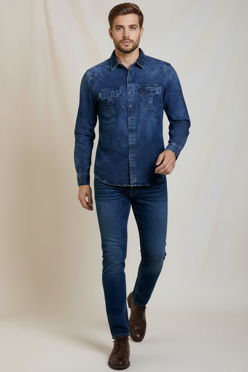 Antler Men’s Full Sleeve Shirt – Blue Denim Premium Casual Shirt