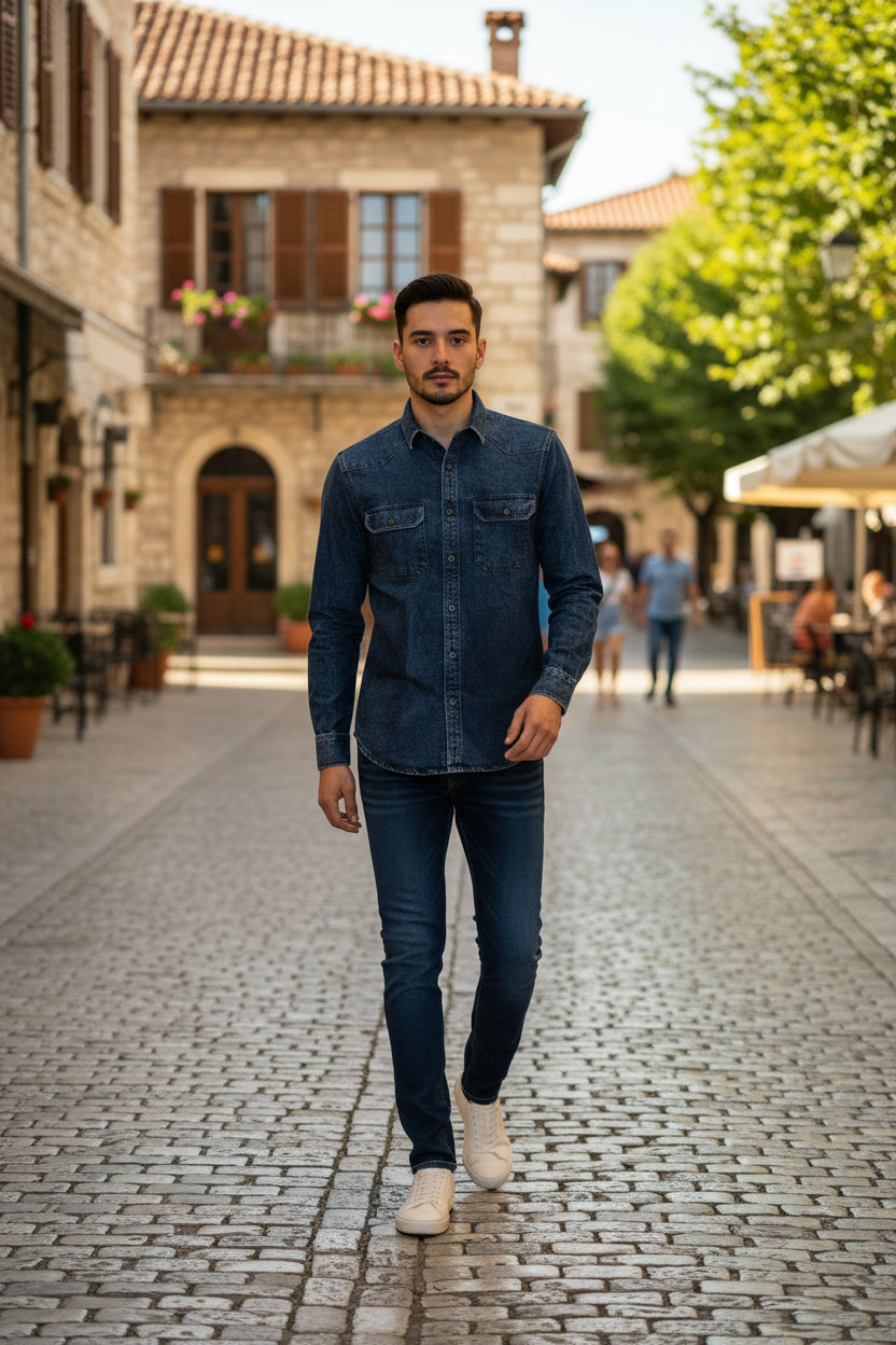 Antler Men’s Full Sleeve Shirt – Blue Denim Premium Casual Shirt