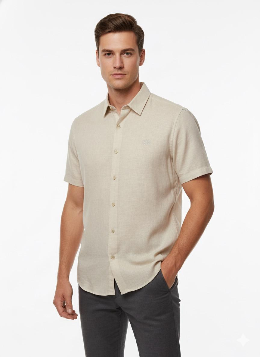 Figleaves Sandstone Luxe Short Sleeve Shirt