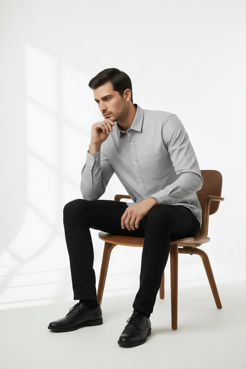 Antler Men’s Full Sleeve Shirt – Grey Premium Casual Shirt