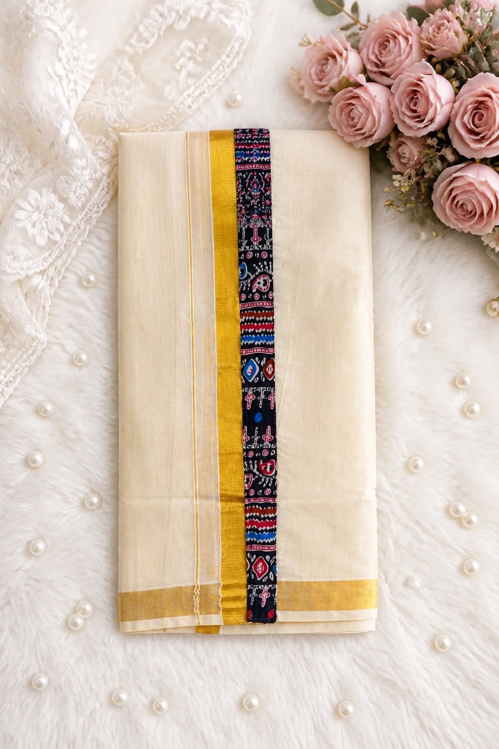 Royal Onam Fusion Shirt & Kasavu Mundu Set