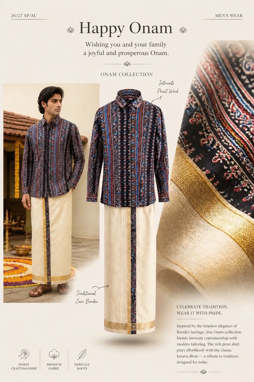 Royal Onam Fusion Shirt & Kasavu Mundu Set