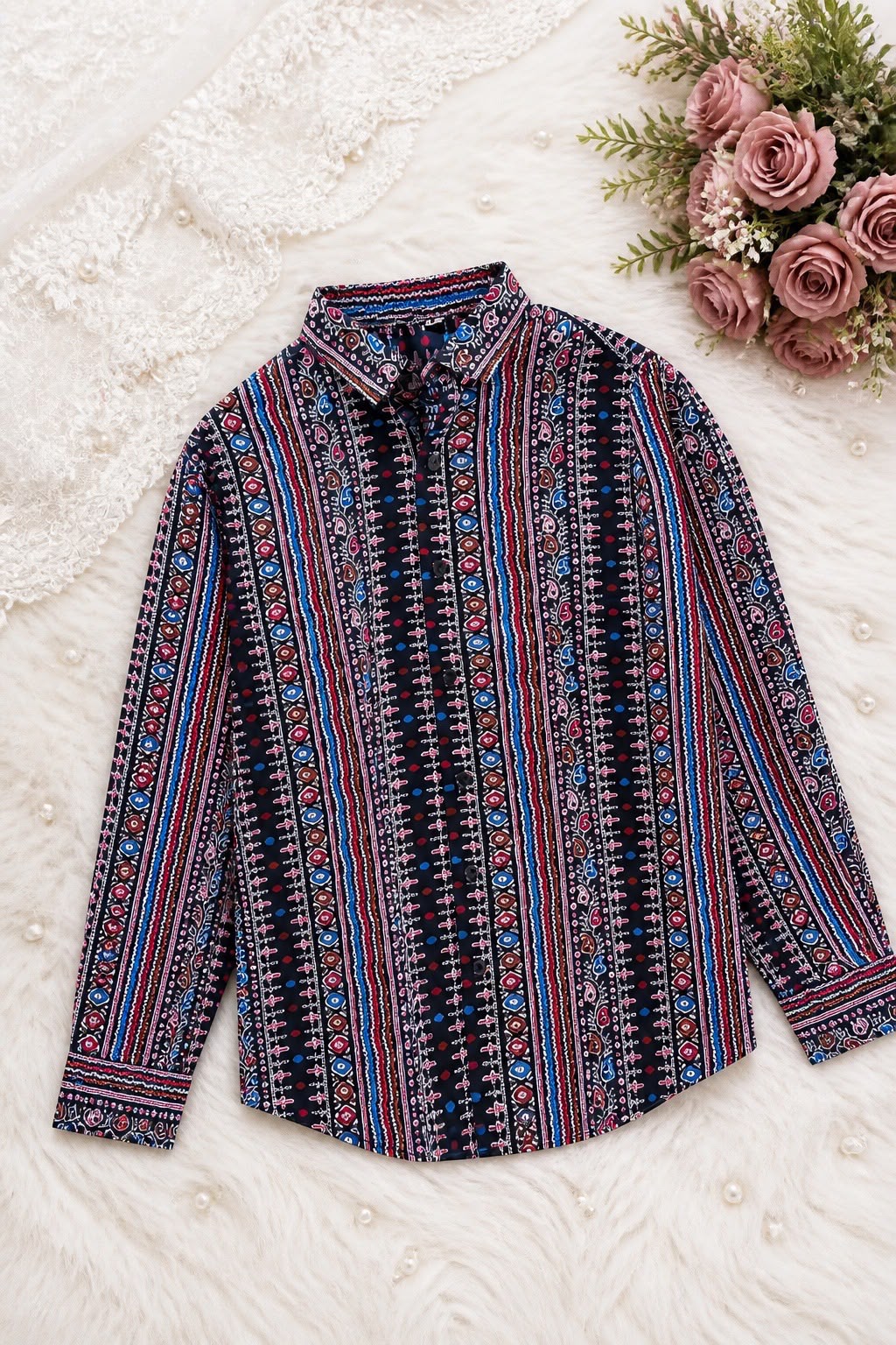 Royal Onam Fusion Shirt & Kasavu Mundu Set