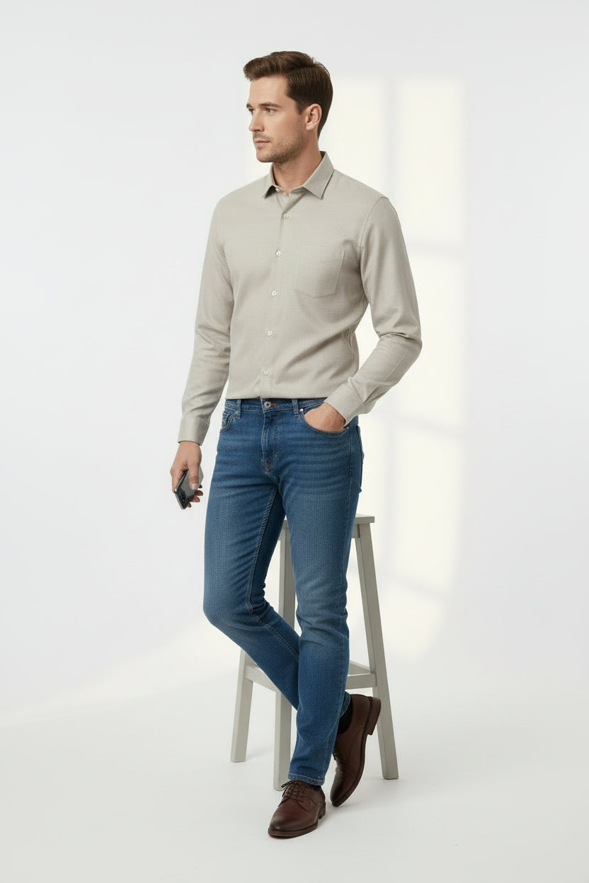 Antler Men’s Full Sleeve Shirt – Warm Grey Premium Casual Shirt