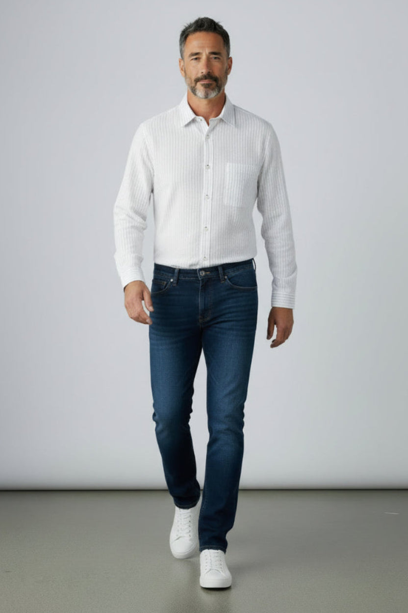 Antler Men’s Full Sleeve Shirt – Black Striped White Shirt