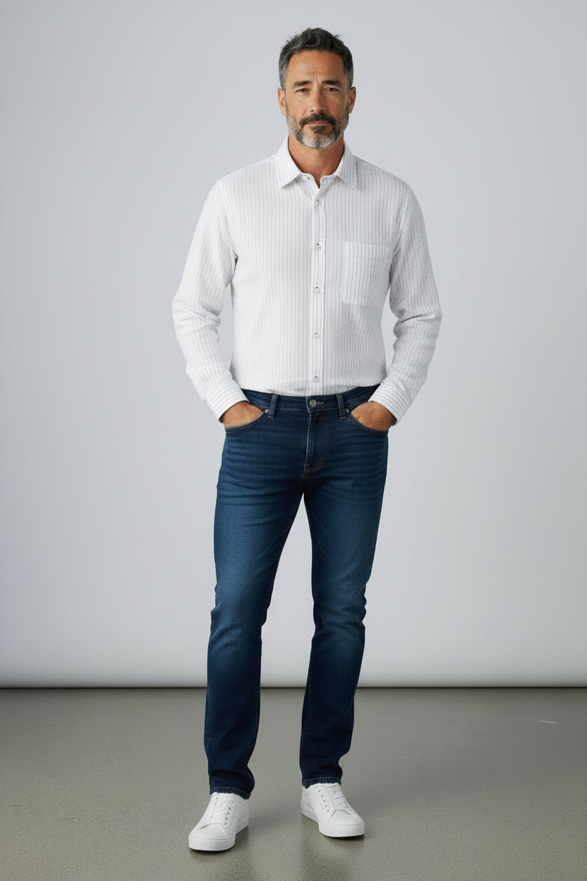 Antler Men’s Full Sleeve Shirt – Black Striped White Shirt